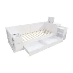 Canapé-lit enfant 90x190 cm - Avec tiroirs, étagères et espace de rangement - MDF - Blanc (sans matelas)