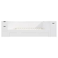 Canapé-lit enfant 140x190 cm - Avec tiroirs, étagères et espace de rangement - MDF - Blanc (sans matelas)