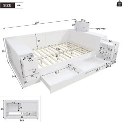 Canapé-lit enfant 140x190 cm - Avec tiroirs, étagères et espace de rangement - MDF - Blanc (sans matelas)