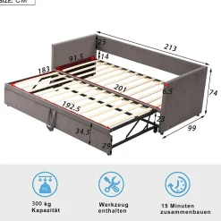 Canapé-lit Extensible 90/180 X 200 Cm Avec Sommier à Lattes,canapé Lit 2 Places,velours, Gris