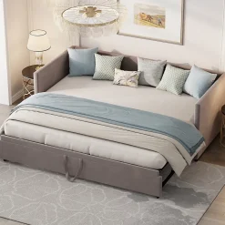 Canapé-lit Extensible 90/180 X 200 Cm Avec Sommier à Lattes,canapé Lit 2 Places,velours, Gris