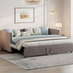 Canapé-lit extensible 90/180 x 200 cm avec sommier à lattes,canapé lit 2 places,velours, gris