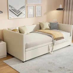 Canapé-lit Extensible 90/180 X 200 Cm Avec Sommier à Lattes,canapé Lit 2 Places,velours, Beige