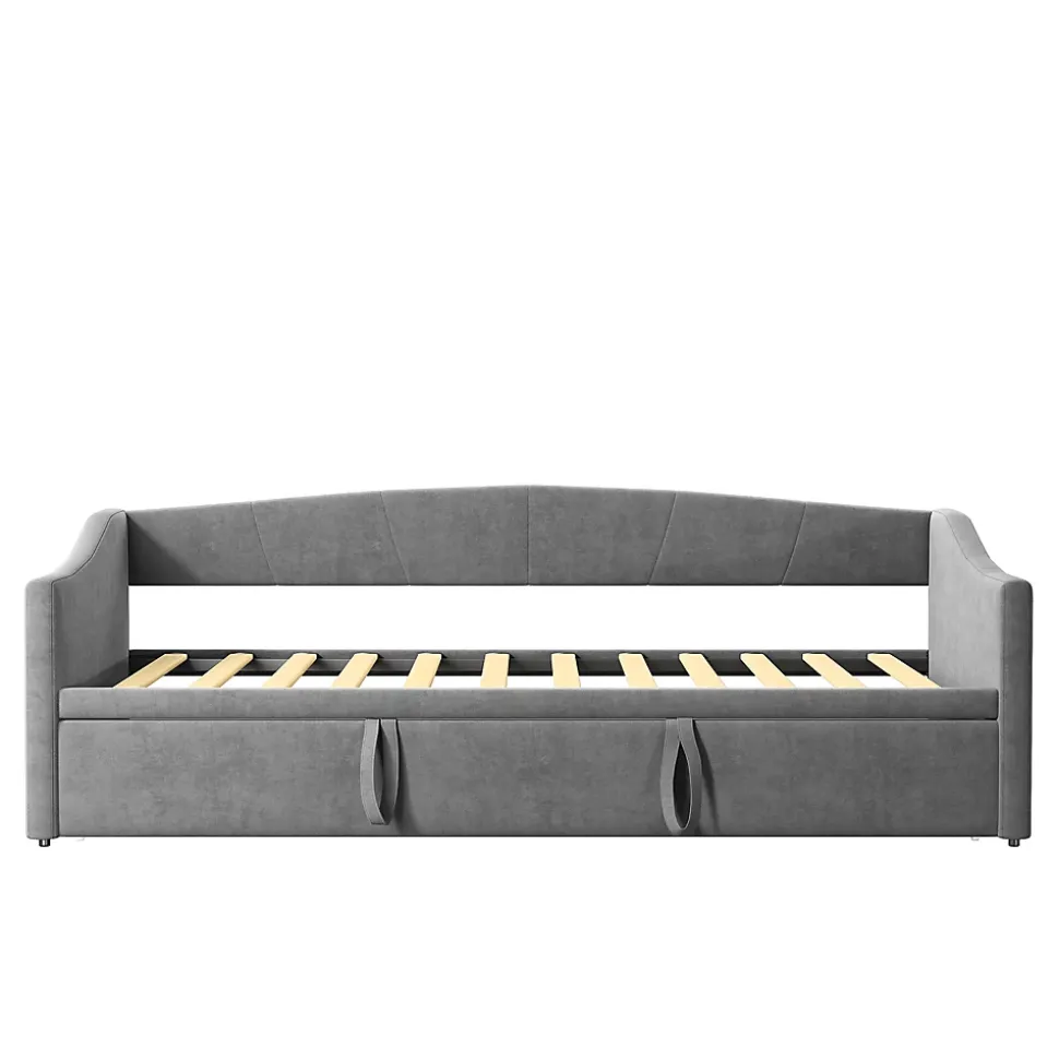 Canapé-lit, extensible, 140x 200 cm, avec sommier à lattes, tissu en velours, canapé-lit, sans matelas, gris foncé