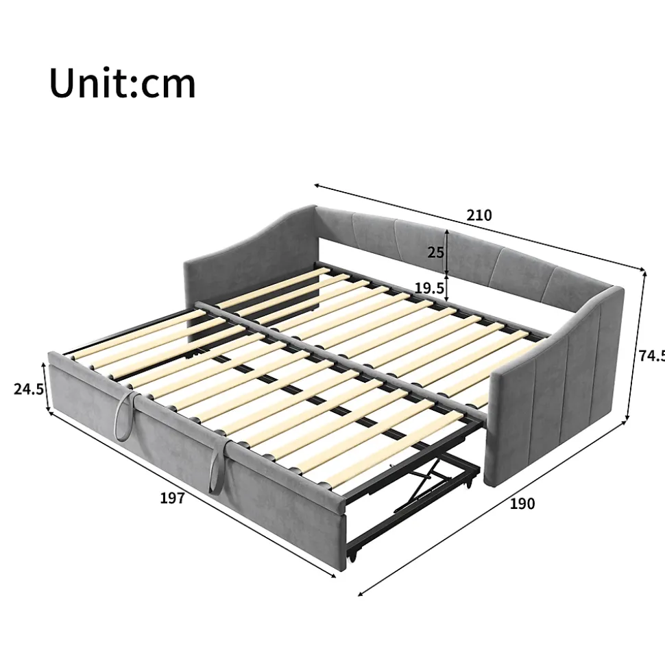 Canapé-lit, extensible, 140x 200 cm, avec sommier à lattes, tissu en velours, canapé-lit, sans matelas, gris foncé
