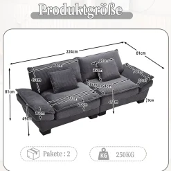 Canapé-lit pliant 2 places Gris foncé, design moderne, matelas intégré, idéal pour salon et bureau