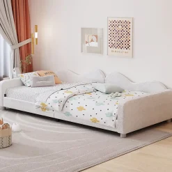 Canapé-lit rembourré 90 sur 200 cm lit multifonction avec dossier et accoudoirs tissu Teddy blanc pour adultes ou invités