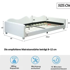 Canapé-lit rembourré 90 sur 200 cm lit multifonction avec dossier et accoudoirs tissu Teddy blanc pour adultes ou invités