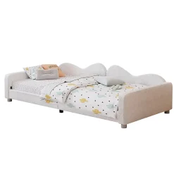 Canapé-lit rembourré 90 sur 200 cm lit multifonction avec dossier et accoudoirs tissu Teddy blanc pour adultes ou invités