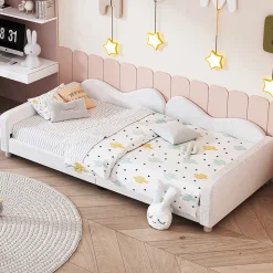 Canapé-lit rembourré 90 sur 200 cm lit multifonction avec dossier et accoudoirs tissu Teddy blanc pour adultes ou invités