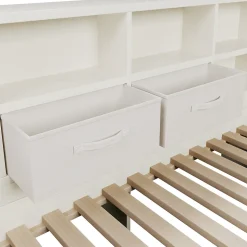 Canapé-lit 90x190 cm avec lit gigogne - USB/Type-C - rangement - bois massif + panneaux - blanc (sans matelas)