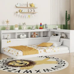 Canapé-lit 90x200 cm avec prises et 2 USB, rangements latéraux, structure panneaux de particules et MDF, blanc