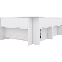Canapé-lit 90x200 cm avec prises et 2 USB, rangements latéraux, structure panneaux de particules et MDF, blanc