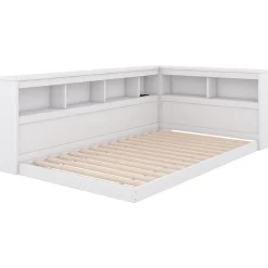 Canapé-lit 90x200 cm avec prises et 2 USB, rangements latéraux, structure panneaux de particules et MDF, blanc