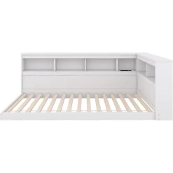 Canapé-lit 90x200 cm avec prises et 2 USB, rangements latéraux, structure panneaux de particules et MDF, blanc