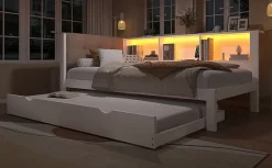 Canapé-lit 140x190 cm convertible clic-clac en tissu gris avec coffre de rangement et dossier réglable