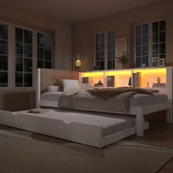 Canapé-lit 140x190 cm convertible clic-clac en tissu gris avec coffre de rangement et dossier réglable