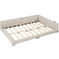 Canapé-lit 140x190 cm convertible clic-clac avec coffre de rangement en tissu gris, design contemporain