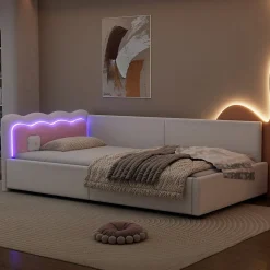 Canapé-lit 140x190 cm convertible en tissu avec coffre de rangement, style contemporain, accoudoirs rembourrés