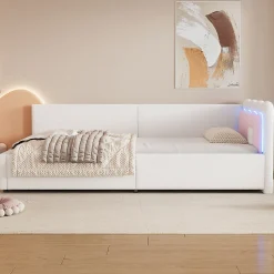 Canapé-lit 140x190 cm convertible en tissu avec coffre de rangement, style contemporain, accoudoirs rembourrés