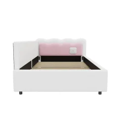 Canapé-lit 140x190 cm convertible en tissu avec coffre de rangement, style contemporain, accoudoirs rembourrés