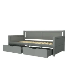 Canapé-lit 90x200 cm en bois massif avec deux étagères structure solide gris