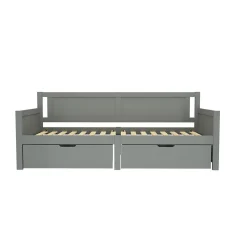 Canapé-lit 90x200 cm en bois massif avec deux étagères structure solide gris