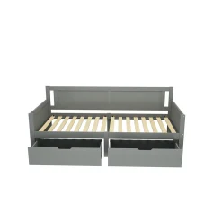 Canapé-lit 90x200 cm en bois massif avec deux étagères structure solide gris