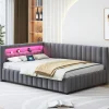 Canapé-lit 140x200 cm en L convertible, revêtement velours gris, bande LED changeante et port USB, cadre lattenrost robuste
