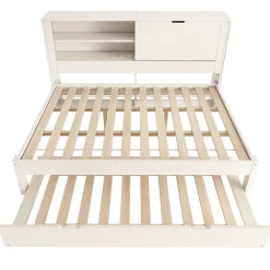 Canapé-lit 140x190cm - lit gigogne - USB et Type-C - rangements - blanc (matelas non inclus)