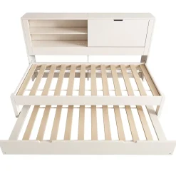 Canapé-lit 90x190cm - lit gigogne - USB et Type-C - rangements - blanc (matelas non inclus)