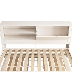 Canapé-lit 90x190cm - lit gigogne - USB et Type-C - rangements - blanc (matelas non inclus)