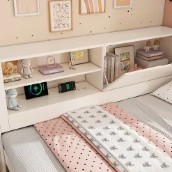 Canapé-lit 90x190cm - lit gigogne - USB et Type-C - rangements - blanc (matelas non inclus)