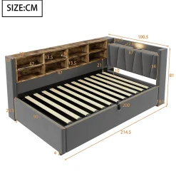 Canapé-lit 90x200cm, rangement hydraulique, USB/Type-C, velours gris foncé