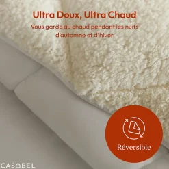 CASABEL Couette Sherpa 220x240 cm 450 gsm Reversible Face Sherpa ou Microfibre Respirante Thermoregulative Lavable