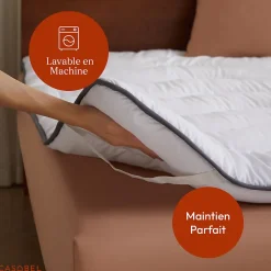 CASABEL Surmatelas 90x190 cm en Microfibre Rerspirante, Ultra Moelleux, Anti-Acariens, Liseré Gris, Idéal Matelas 2 places