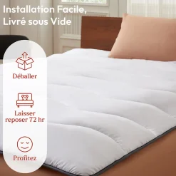 CASABEL Surmatelas 140x190 cm en Microfibre Rerspirante, Ultra Moelleux, Anti-Acariens, Liseré Gris, Idéal Matelas 2 places