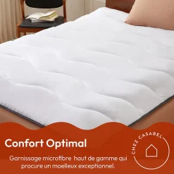 CASABEL Surmatelas 160x200 cm en Microfibre Rerspirante, Ultra Moelleux, Anti-Acariens, Liseré Gris, Idéal Matelas 2 places