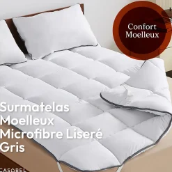 CASABEL Surmatelas 160x190 cm 600gsm Extra Moelleux Microfibre Respirante Matelassage Confort 4 Elastiques d Angle