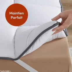 CASABEL Surmatelas 160x190 cm 600gsm Extra Moelleux Microfibre Respirante Matelassage Confort 4 Elastiques d Angle