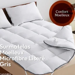 CASABEL Surmatelas 150x200 cm 600gsm Extra Moelleux Microfibre Respirante Matelassage Confort 4 Elastiques d Angle
