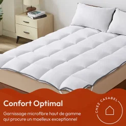 CASABEL Surmatelas 120x195 cm 600gsm Extra Moelleux Microfibre Respirante Matelassage Confort 4 Elastiques d Angle
