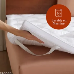 CASABEL Surmatelas 180x200 cm Microfibre Rafraichissante 600 GSM 4 cm Epaisseur Fixation Elastique 1-2 Personne