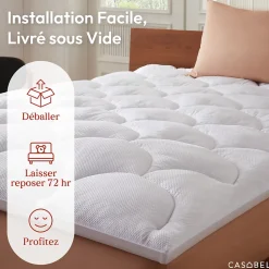 CASABEL Surmatelas 180x200 cm Microfibre Rafraichissante 600 GSM 4 cm Epaisseur Fixation Elastique 1-2 Personne
