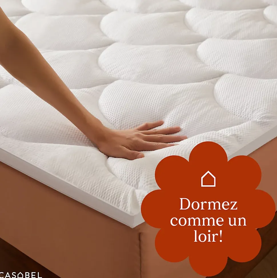 CASABEL Surmatelas 150x200 cm Microfibre Rafraichissante 600 GSM 4 cm Epaisseur Fixation Elastique 1-2 Personne