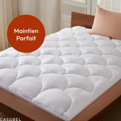 CASABEL Surmatelas 150x200 cm Microfibre Rafraichissante 600 GSM 4 cm Epaisseur Fixation Elastique 1-2 Personne