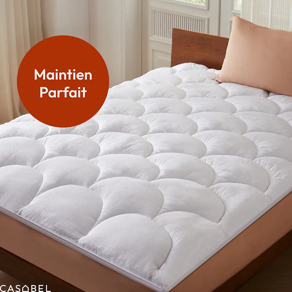 CASABEL Surmatelas 150x200 cm Microfibre Rafraichissante 600 GSM 4 cm Epaisseur Fixation Elastique 1-2 Personne