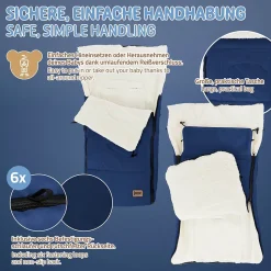 Chancelière pour poussette bébé Joyz 94x48x10 cm bleu en polyester imperméable lavable à 40 grades