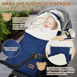 Chancelière pour poussette bébé Joyz 94x48x10 cm bleu en polyester imperméable lavable à 40 grades
