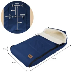 Chancelière pour poussette bébé Joyz 94x48x10 cm bleu en polyester imperméable lavable à 40 grades